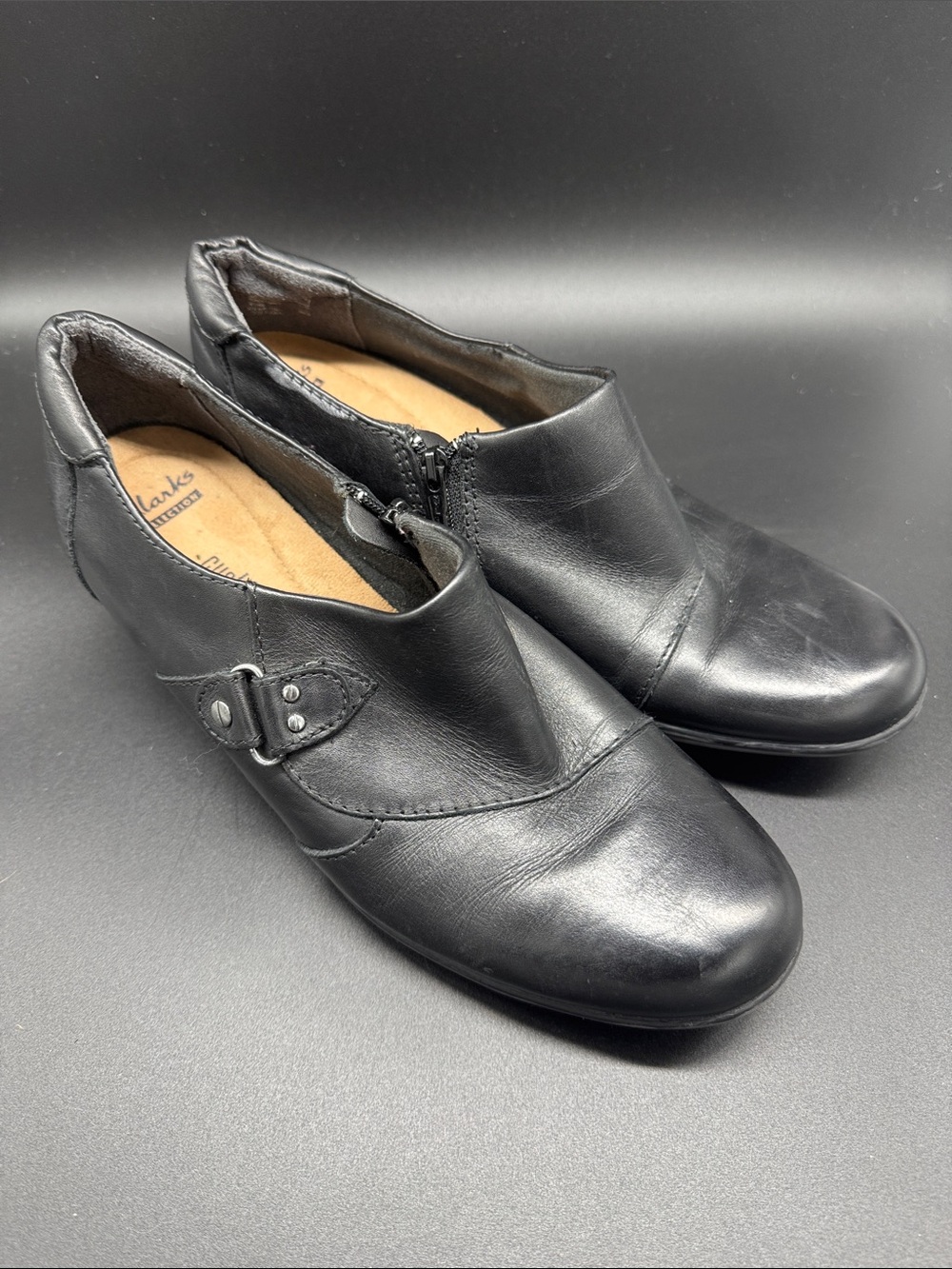 Clarks Black Leather Side-Zip Slip-On Shoes